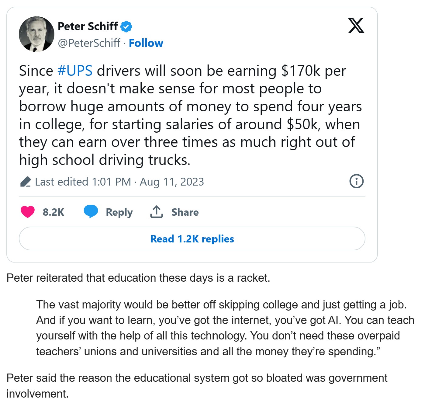 Peter Schiff on the college degree scam